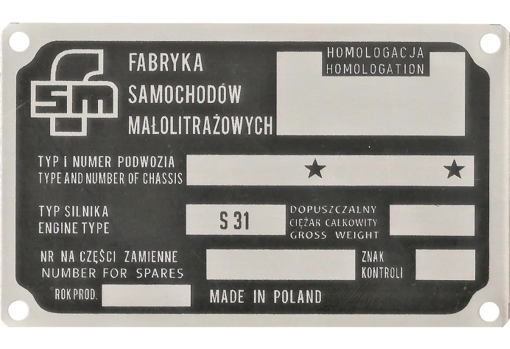 TABLICZKA ZNAMIONOWA FSM 105L, R-20, BOSTO SYRENA