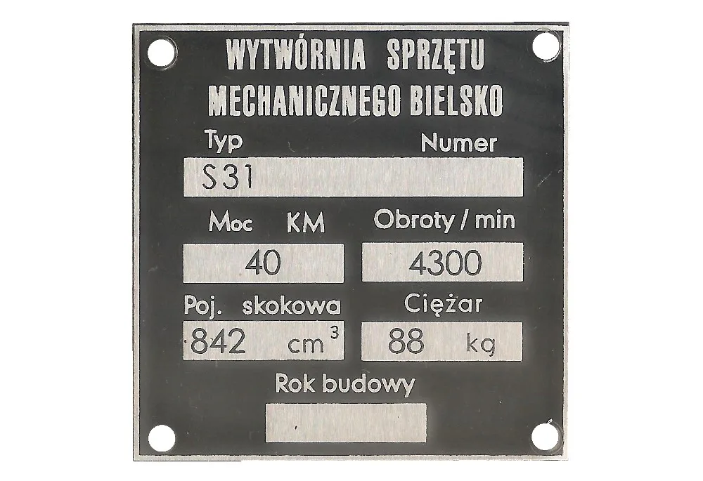 TABLICZKA ZNAMIONOWA NA BLOK SILNIKA SYRENA